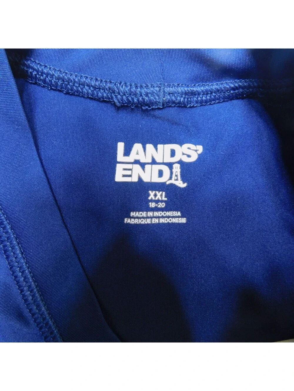 Lands End Rash Guard Shirt Boys XXL 18 20 Blue Camo Short Sleeve Swim Top
